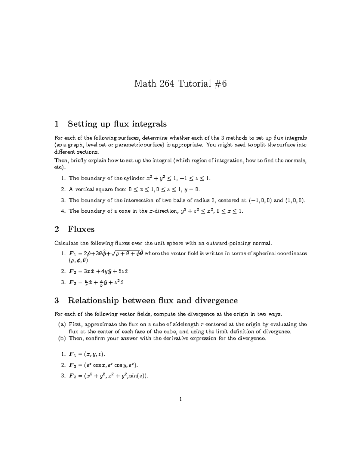 Math 264 Tutorial 6: Setting Up Flux Integrals and Divergence - Studocu
