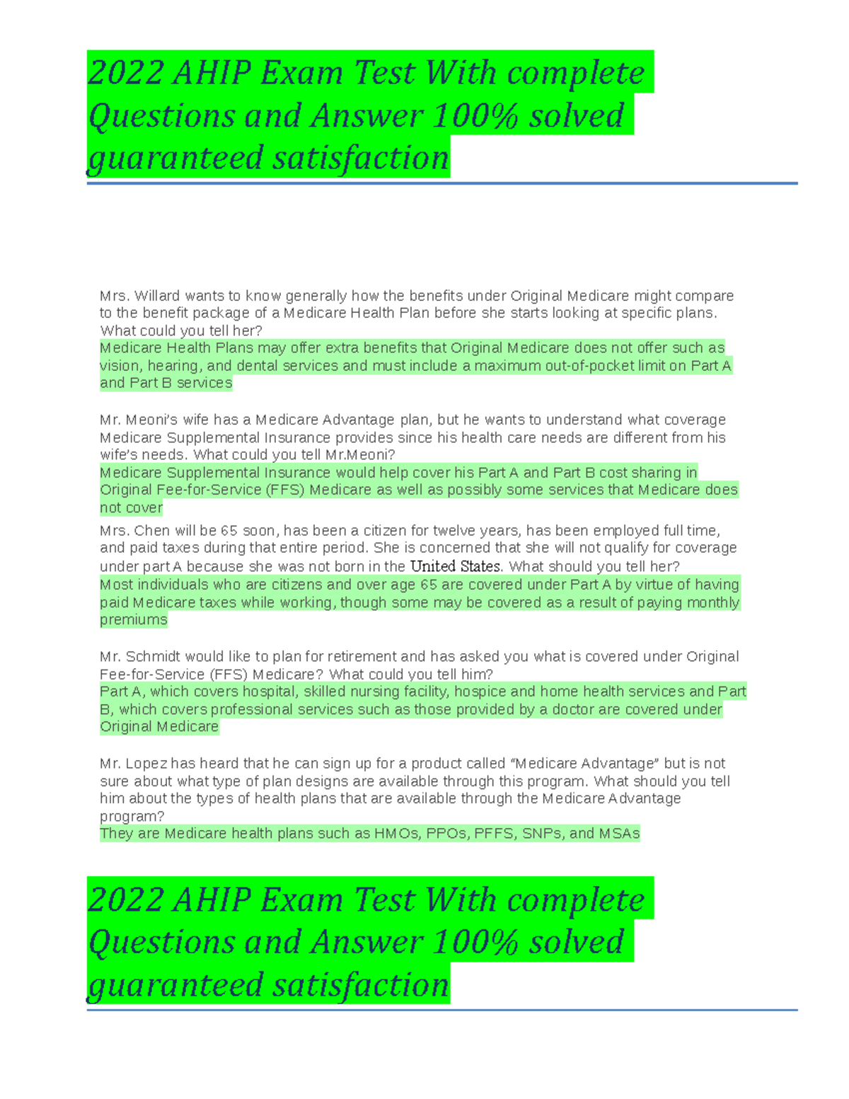 AHIP test 2018 - AHIP test 2018 - Questions and Answer 100% solved ...