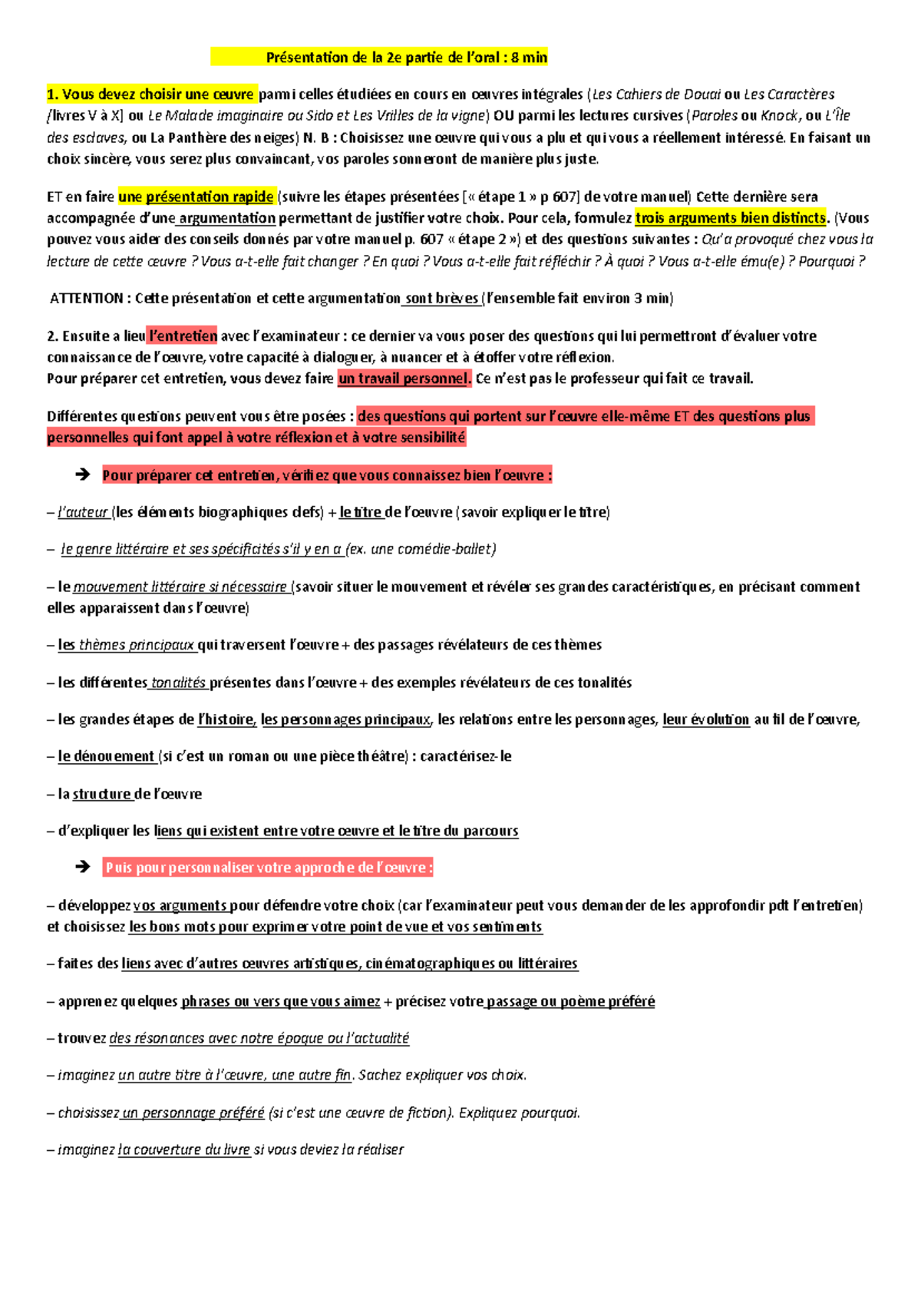 Bac Oral - Préparation 2e Partie: Guide de Présentation et ...