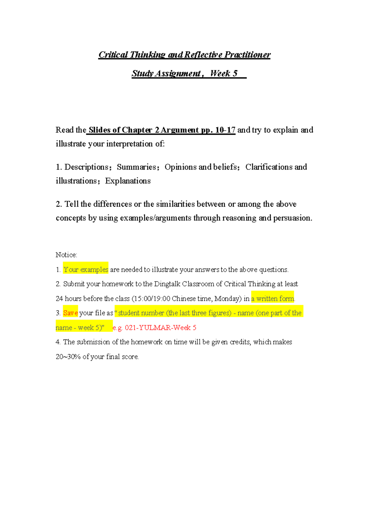 Critical Thinking Study Assignment - Week 5 Summary & Concepts - Studocu