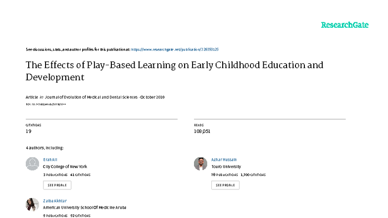 The Effects of Learning on Early Childhood Education (EDU 101) - Studocu