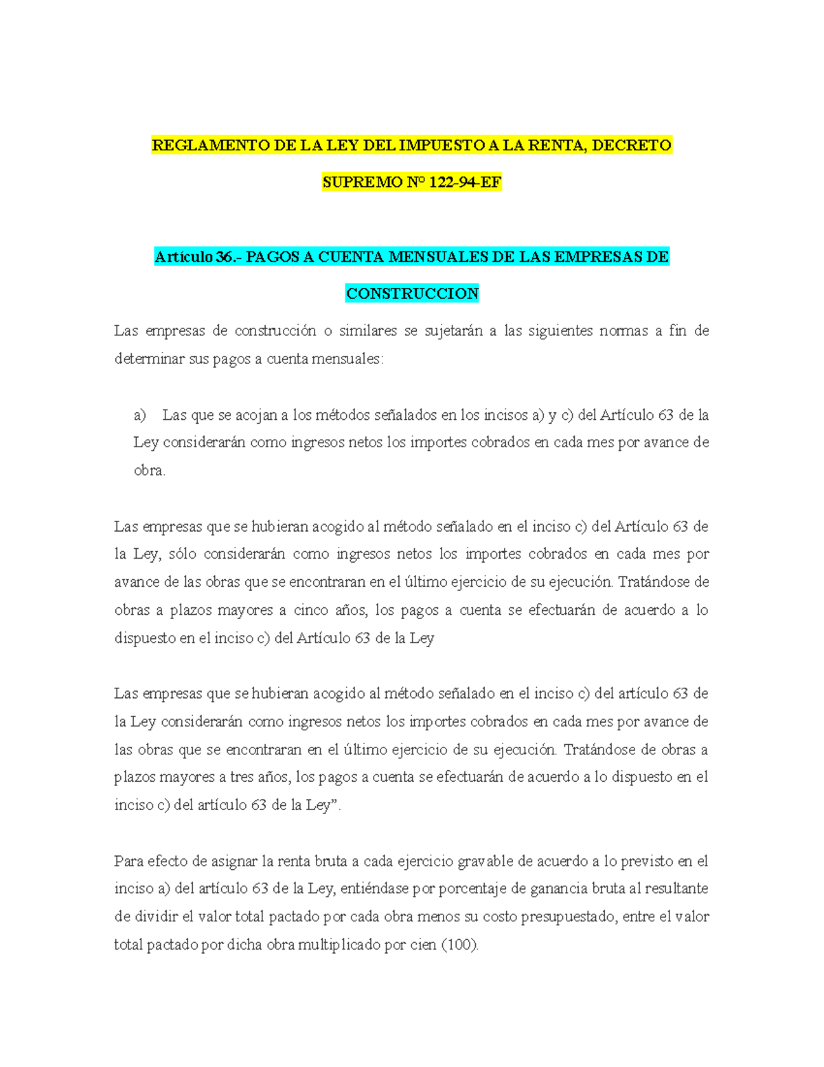 Artículo 36º DEL Reglamento IR - REGLAMENTO DE LA LEY DEL IMPUESTO A LA ...