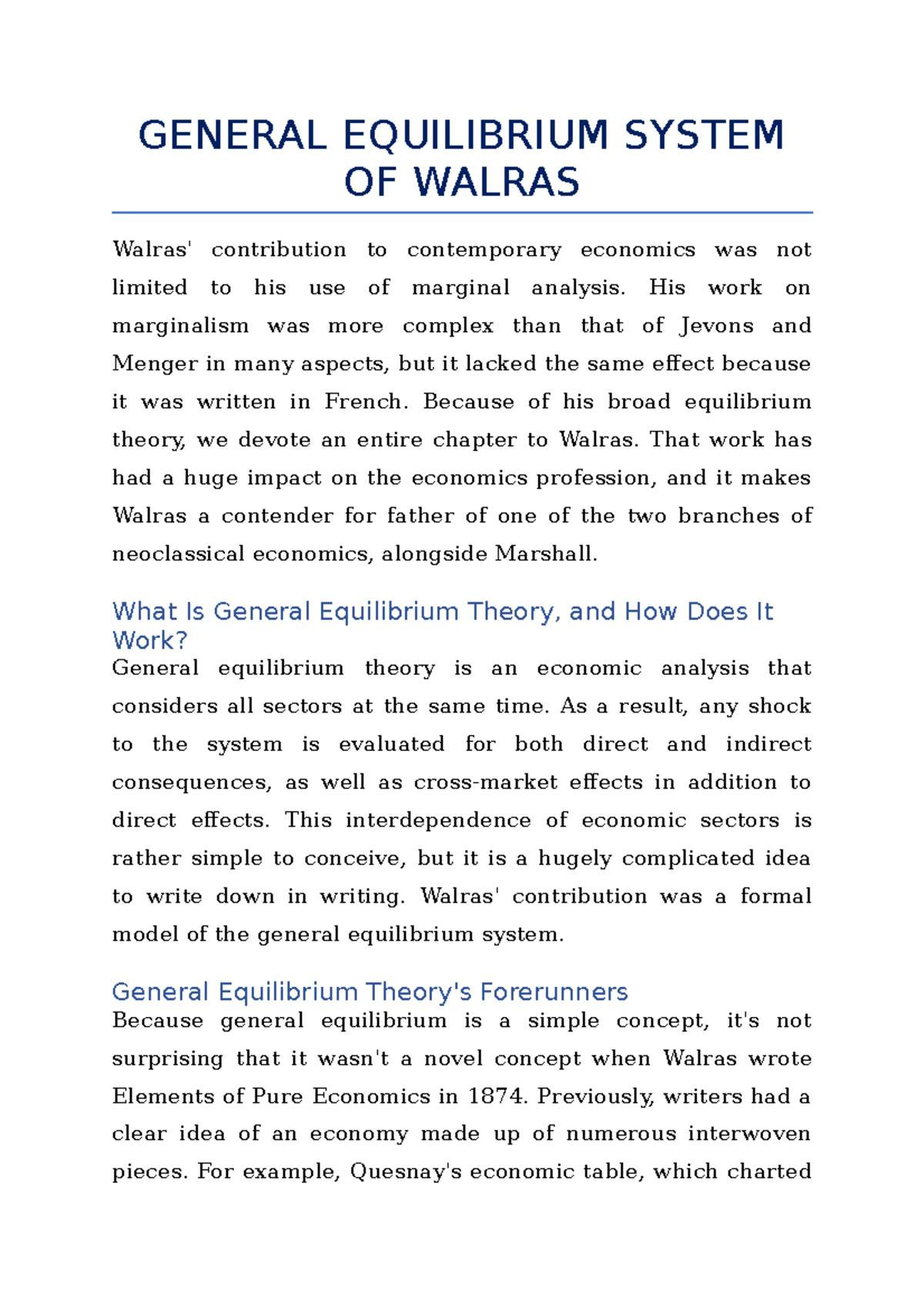 Walras' General Equilibrium System: An In-depth Analysis - Studocu