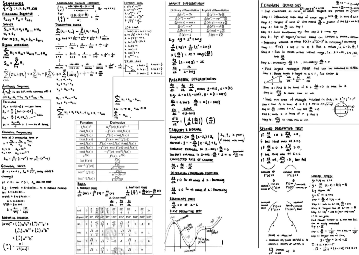 MA1301 Final Exam Notes on Sequences, Differentiation, and Series - Studocu