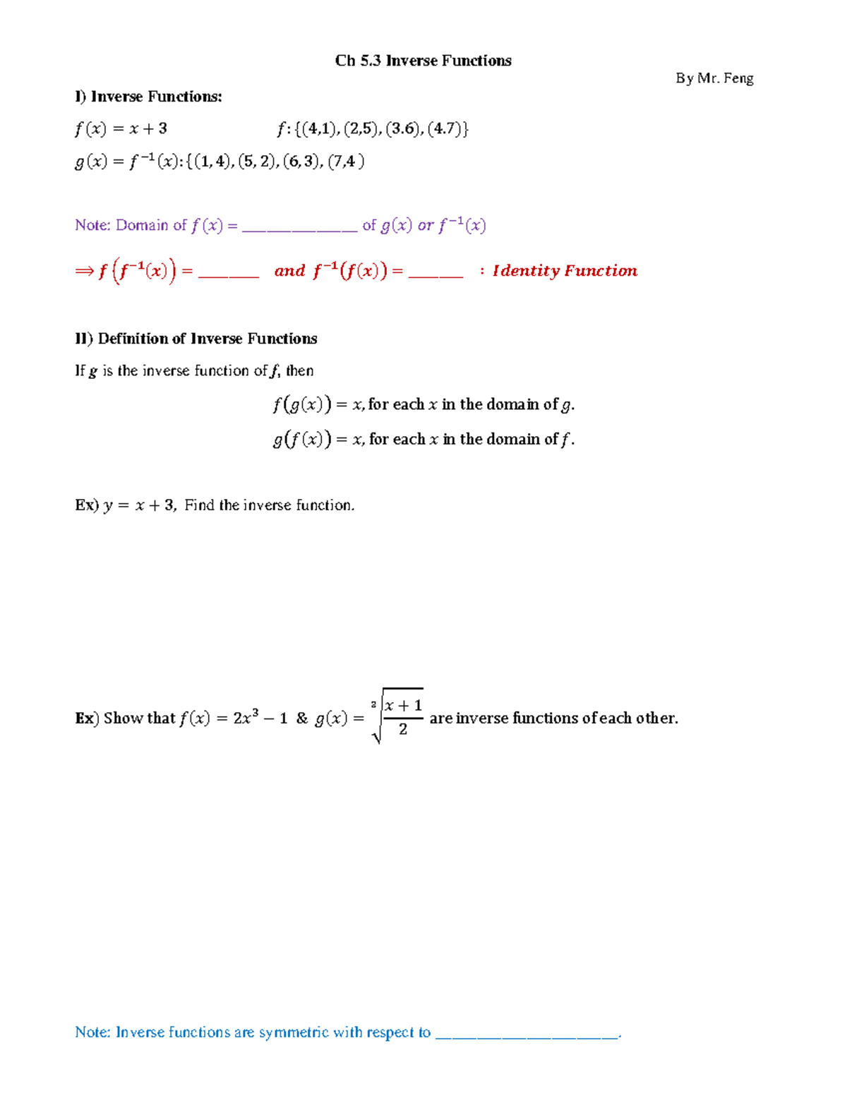 AP Calculus AB Ch 5.3 Inverse Functions Lesson Notes - Studocu