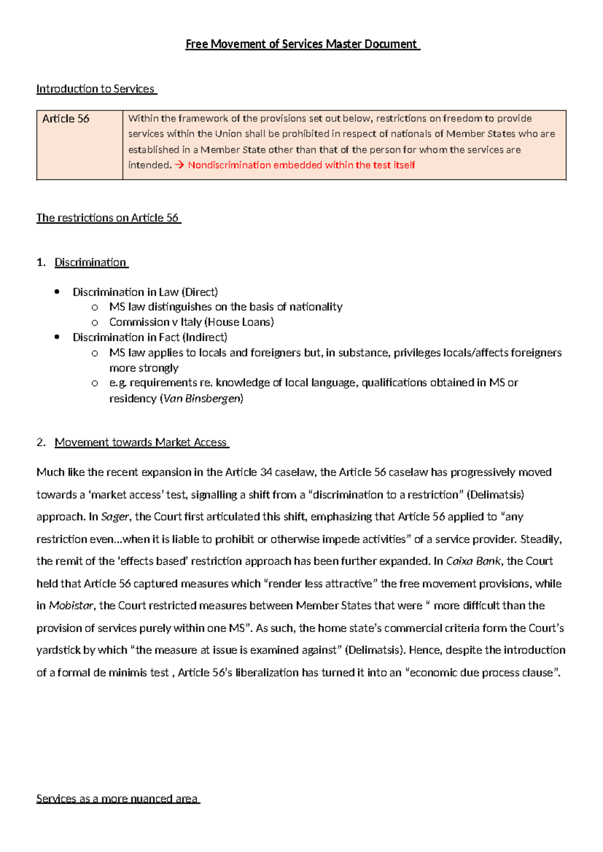 Free Movement of Services: Analyzing Article 56 and Its Implications ...