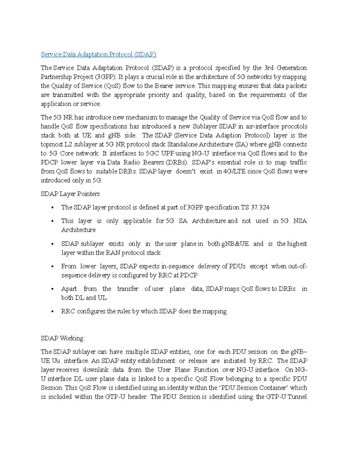 AMC UNIT-4: Service Data Adaptation Protocol (SDAP) Overview - Studocu