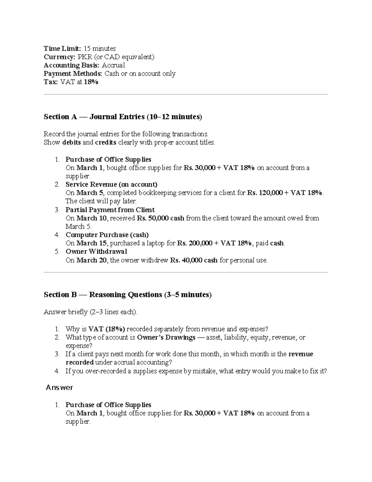 Accounting Journal Entries & VAT Reasoning - ACC 101 - Studocu