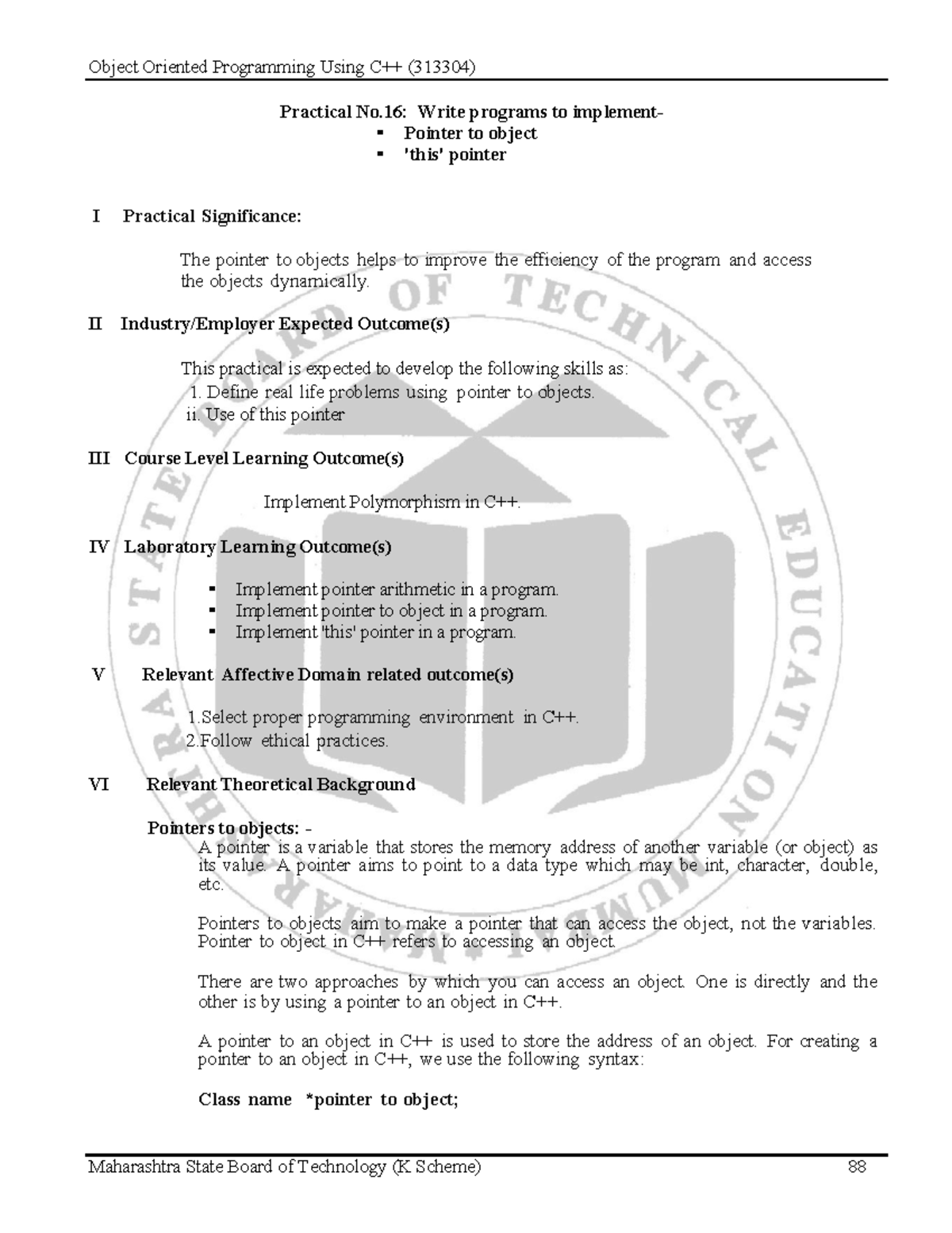 Object Oriented Programming (313304) Practical No. 16: Pointer to ...
