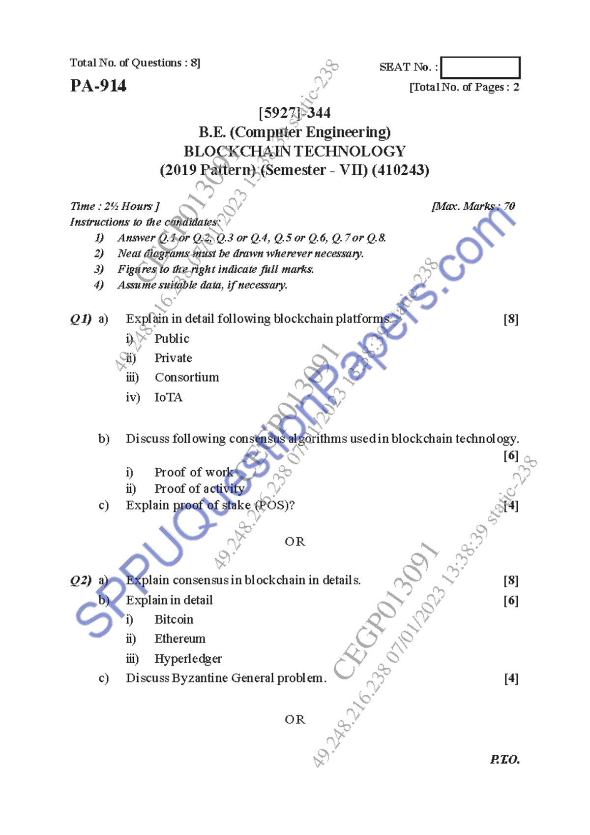 B.E. (Computer Engineering) Sem 7 Blockchain Technology Exam Nov 2022 ...