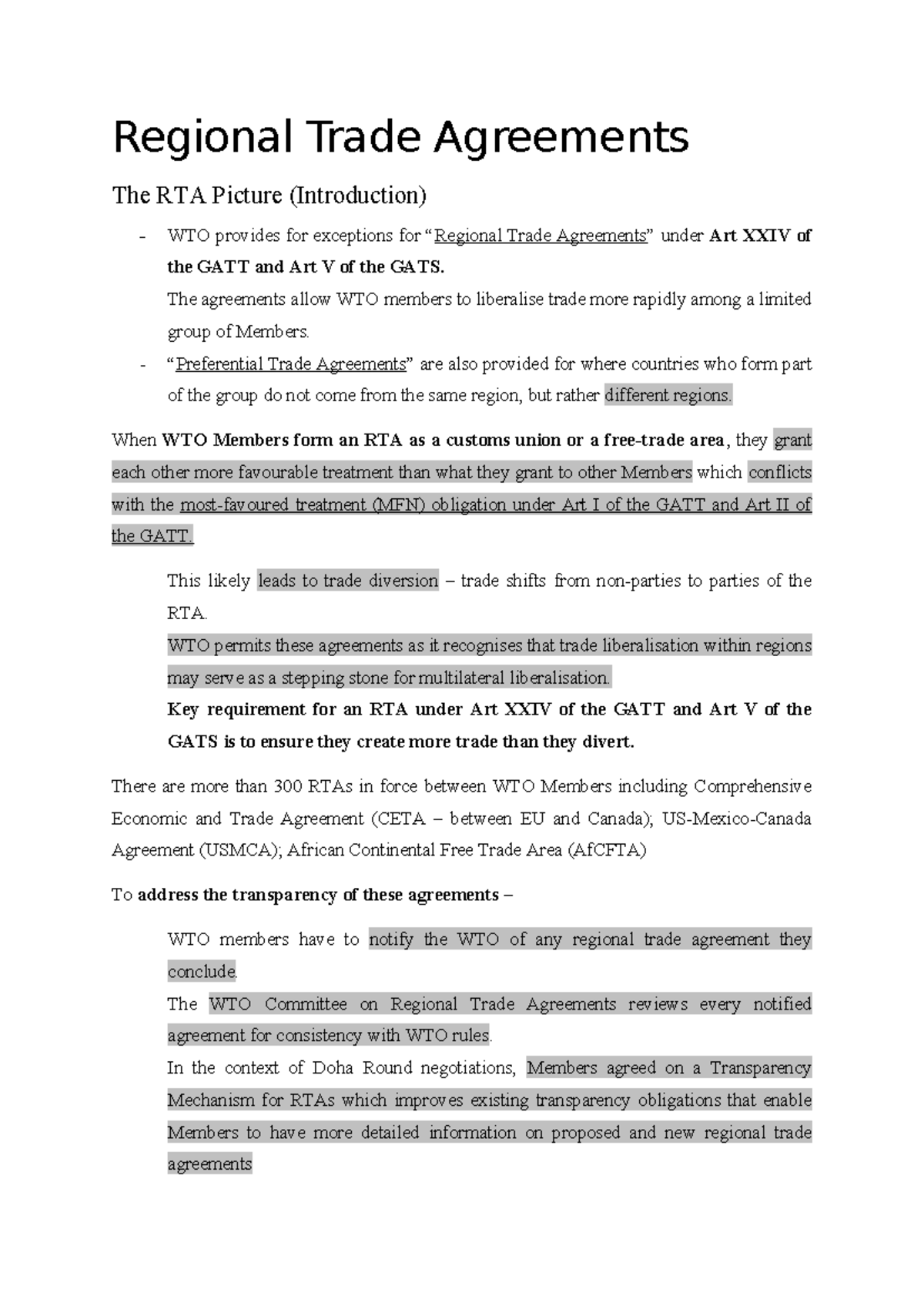 Topic 9: Regional Trade Agreements (RTAs) and WTO Regulations - Studocu