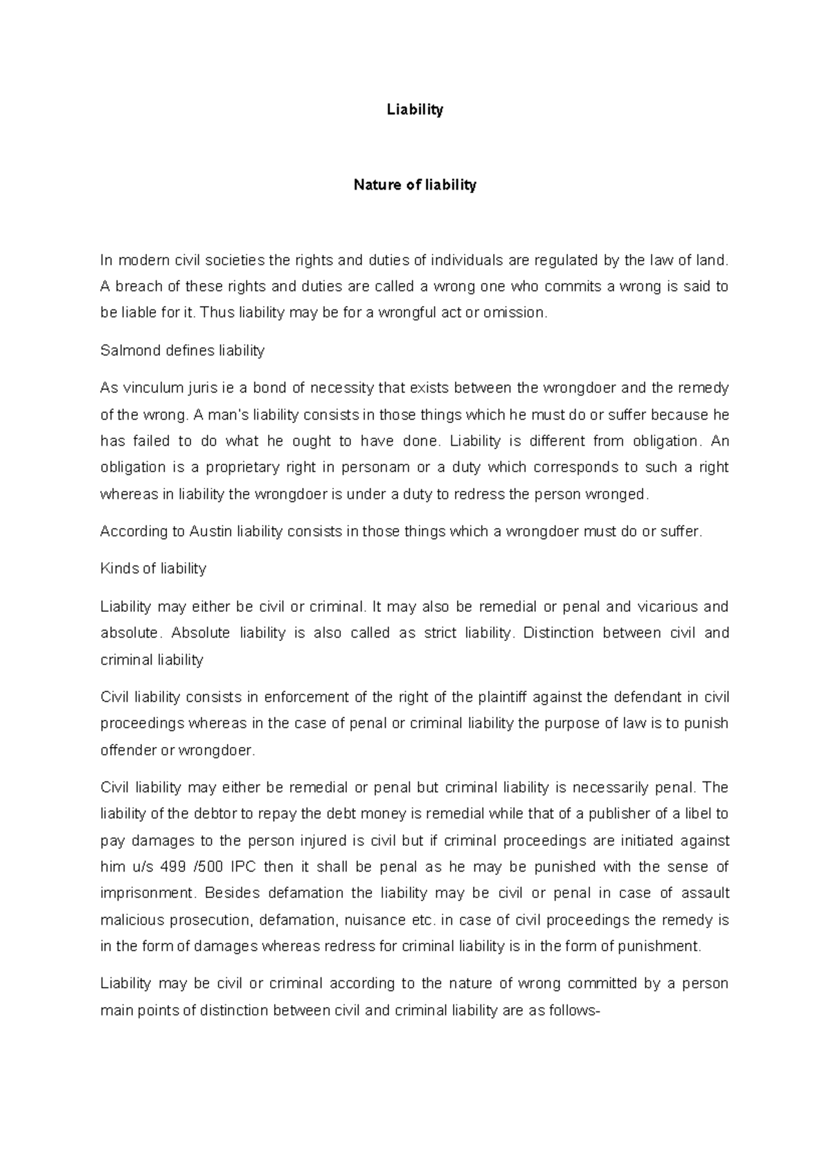 Liability in Jurisprudence: Understanding Civil and Criminal Aspects ...