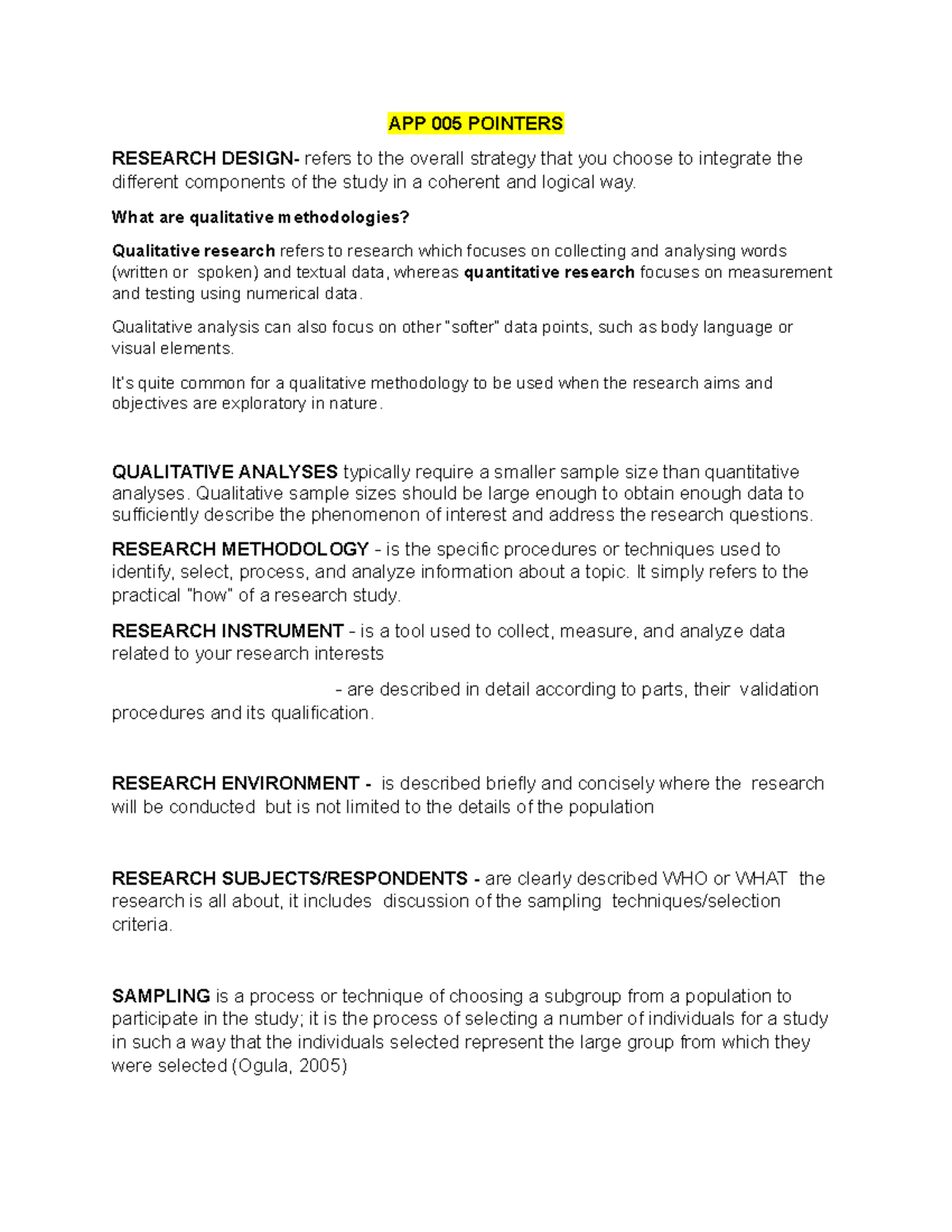 App 005 - lectures - APP 005 POINTERS RESEARCH DESIGN- refers to the ...