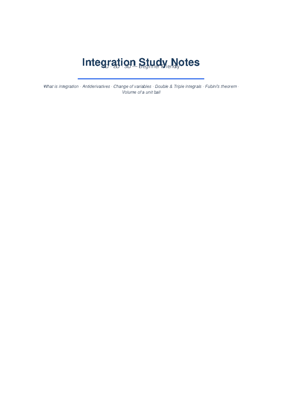 Integration Notes: A Beginner's Guide to 1D, 2D, and 3D Concepts - Studocu