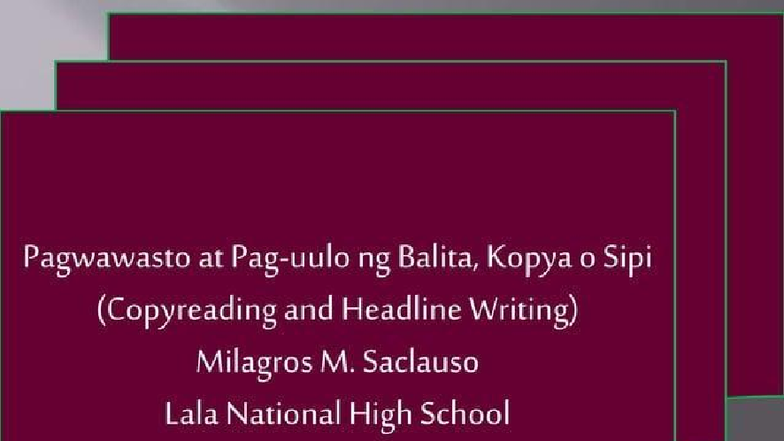 Pag-uulo at Pagwawasto ng Balita (Copyreading and Headline Writing ...