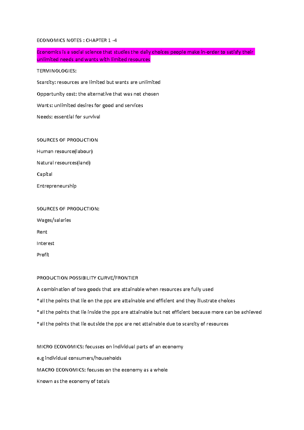 ECON 101: Comprehensive Notes on Chapter 1 & 2 Concepts - Studocu