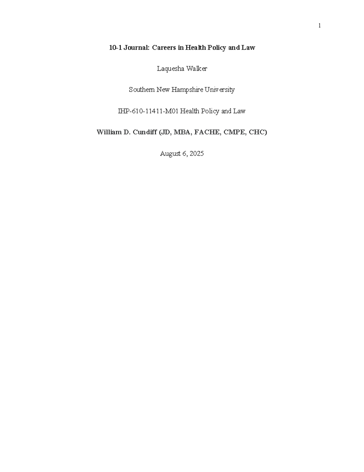 Health Policy & Law Journal: Career Insights & Reflections (HPL 101 ...