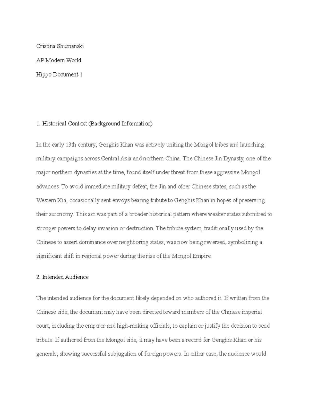 AP Modern World History: Genghis Khan and the Tribute System Analysis ...