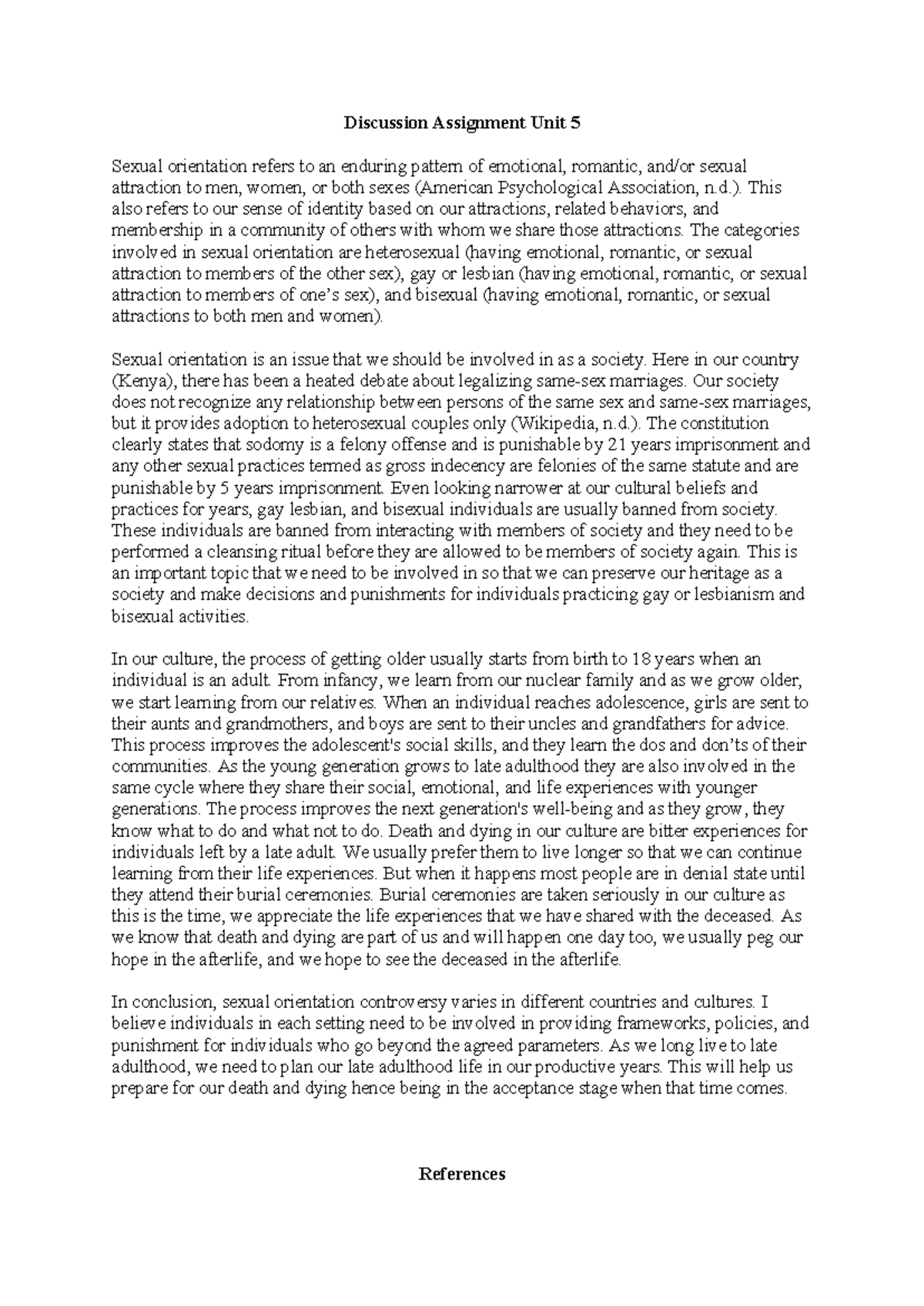 Discussion Assignment Unit 5 - ). This also refers to our sense of ...