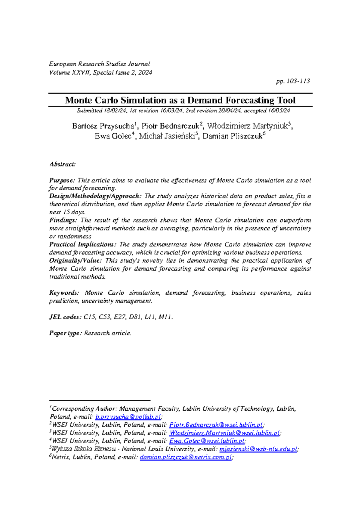 Monte Carlo Simulation for Demand Forecasting: Research Insights - Studocu