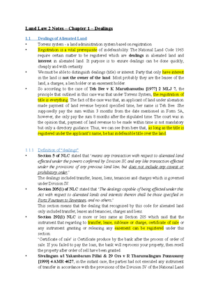 Land Chap 1 Notes - Chapter 1: Dealings and Registration Introduction ...