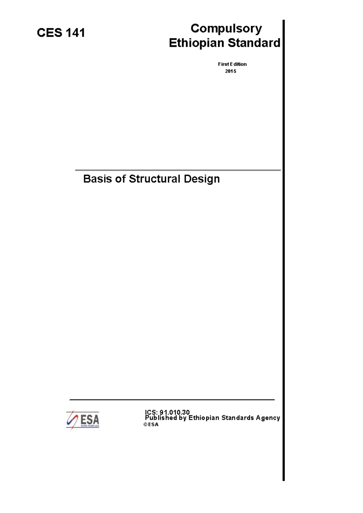 CES 141-2015 Basis of Structural Design: Ethiopian Standard Overview ...