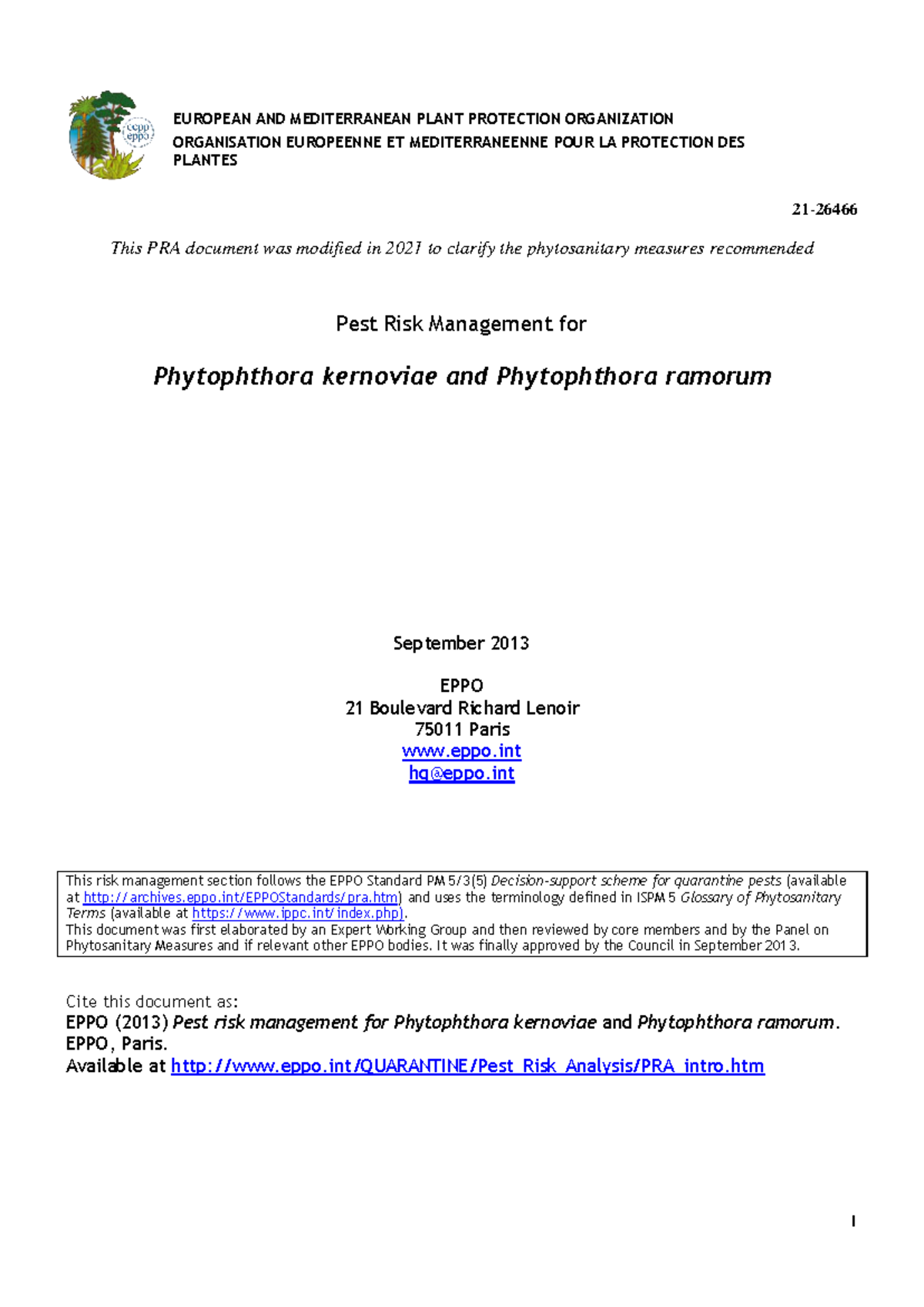 PRA Document on Pest Risk Management for Phytophthora spp. (2021) - Studocu
