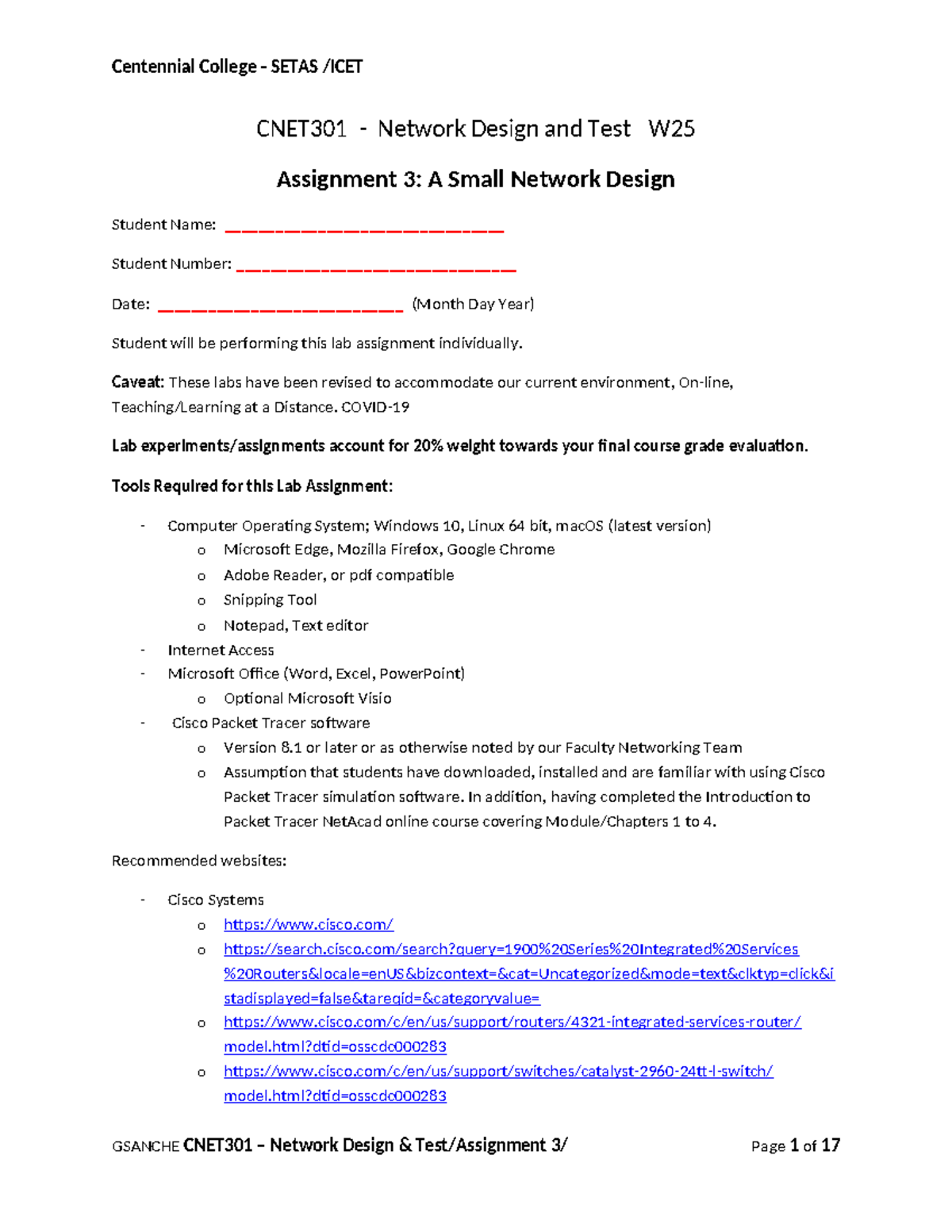 CNET301 W25 Assignment 3: Small Network Design Overview - Studocu