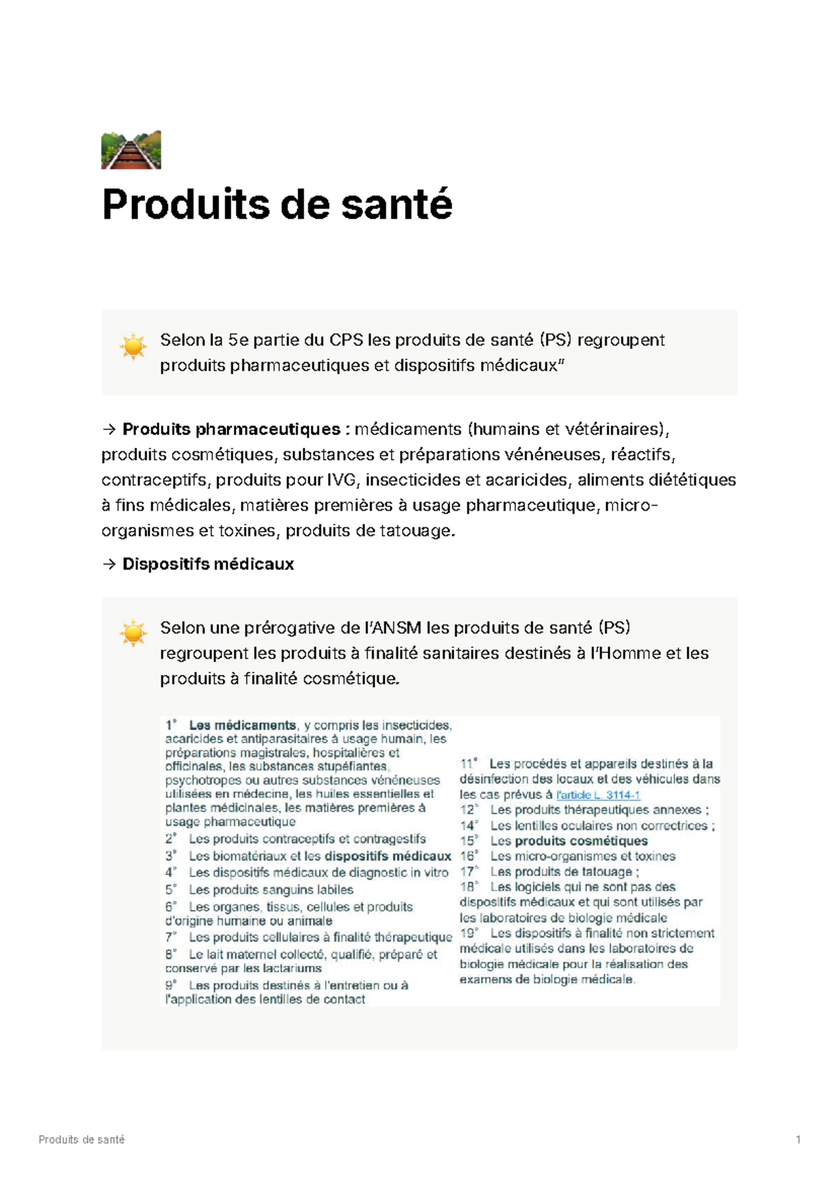 Produit de santé - Prise de notes du cours en amphi - 🛤 Produits de ...