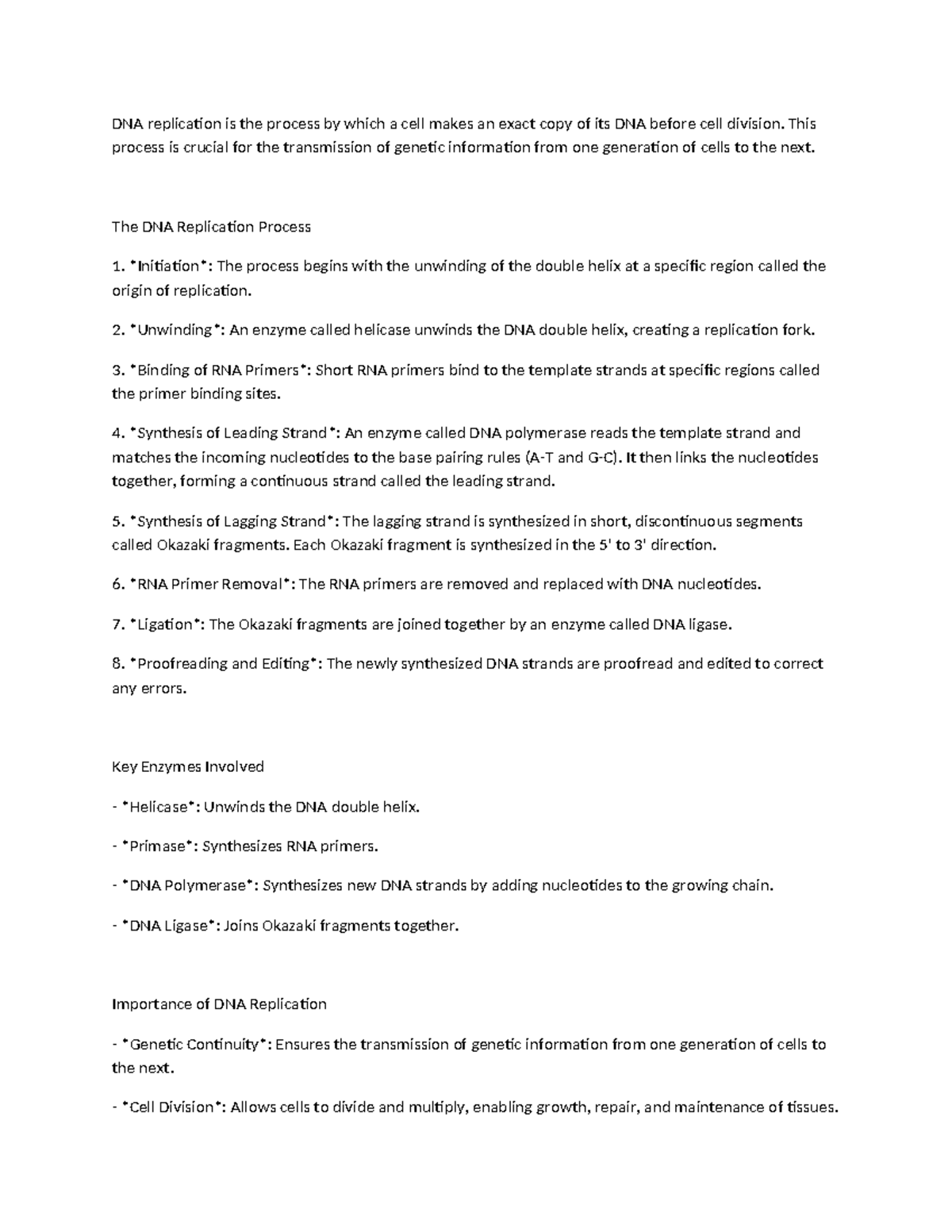 DNA Replication Notes: Key Processes and Enzymes Explained - Studocu