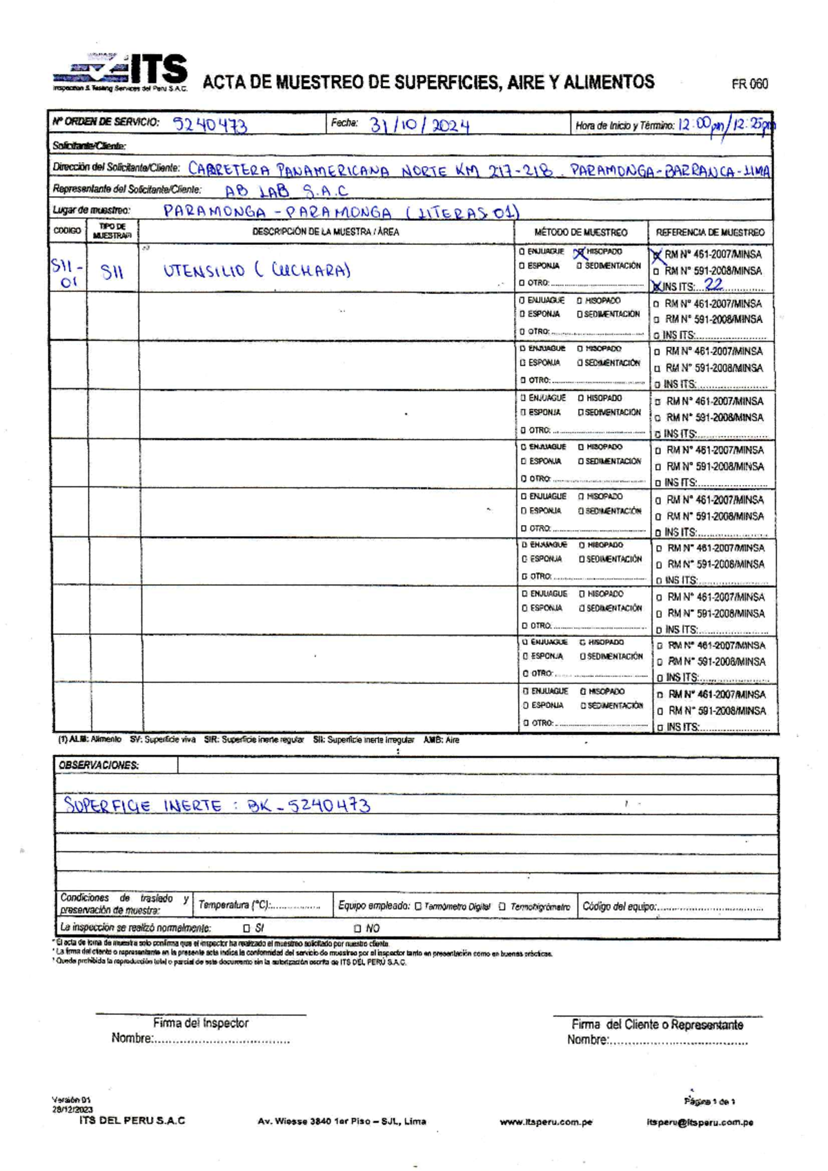 ACTA DE Muestreo SEDE Paramonga 24 - ITS inspection Testing Services ...