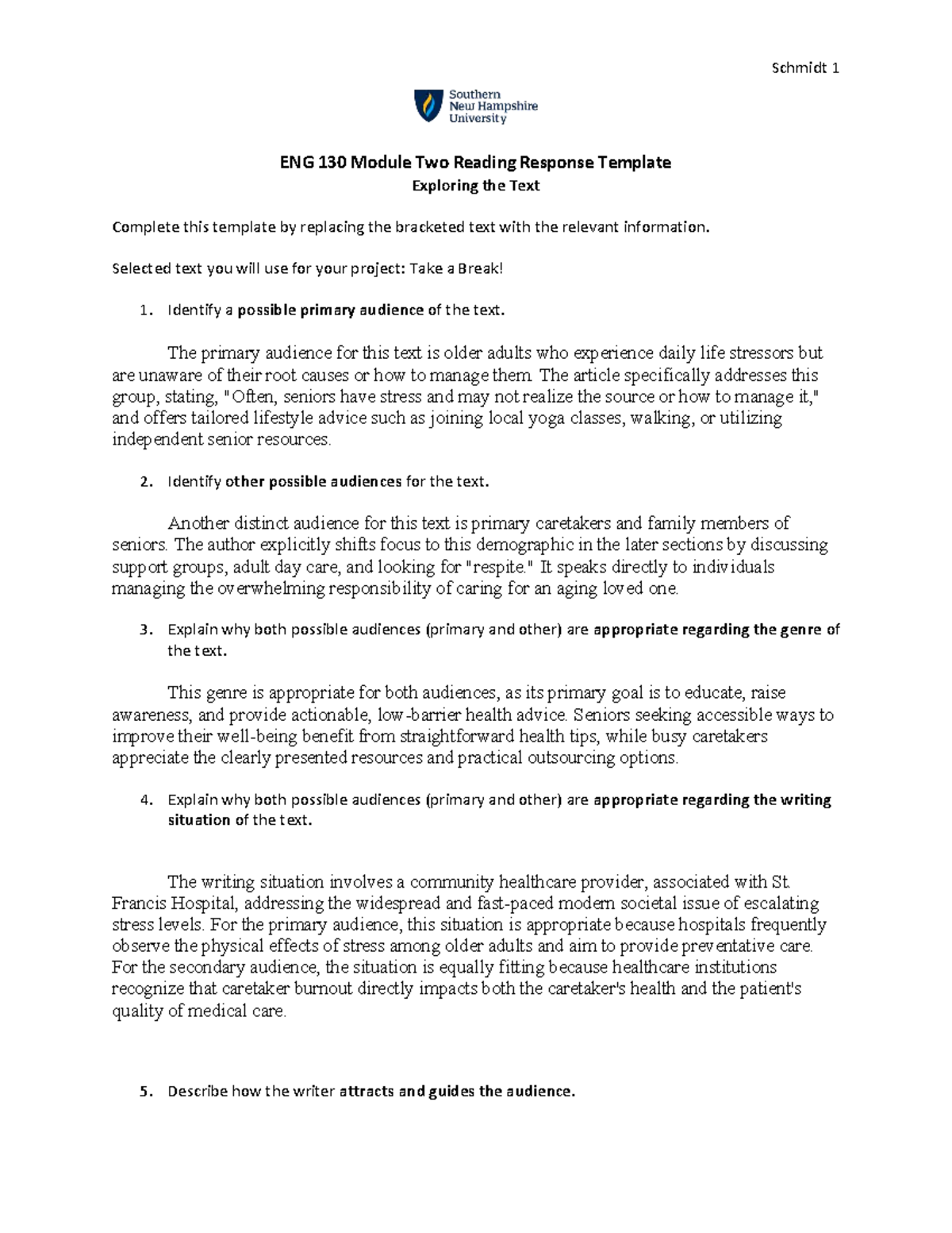 ENG 130 Module Two Reading Response: Audience Analysis of 