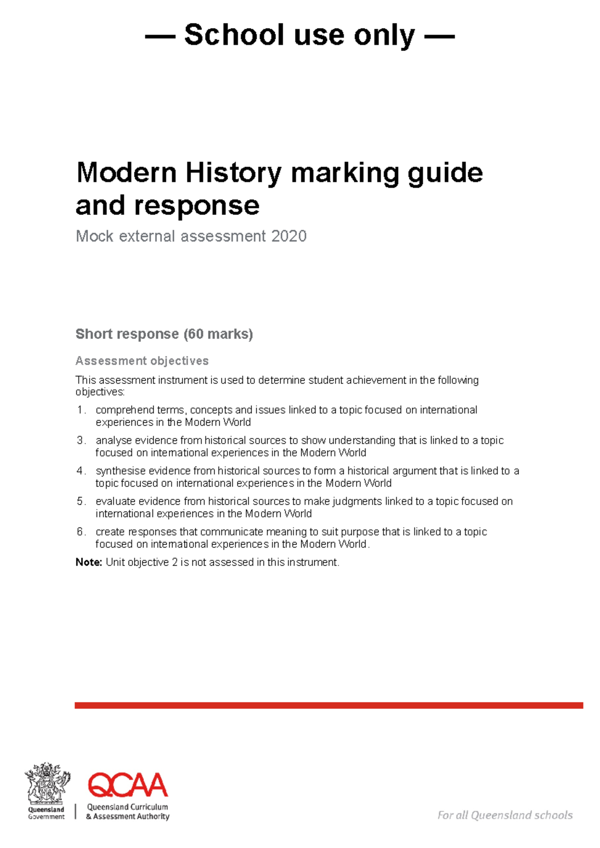 Modern History Mock Assessment 2020: Marking Guide & Responses - Studocu