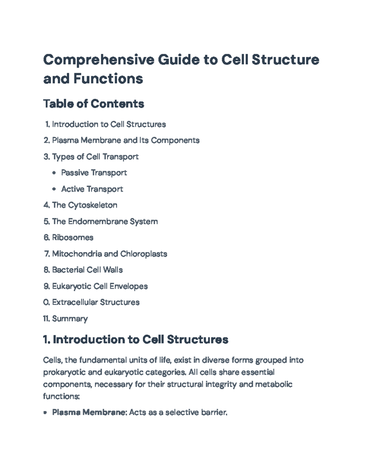 Comprehensive Guide to Cell Structures and Functions (Biology 101 ...