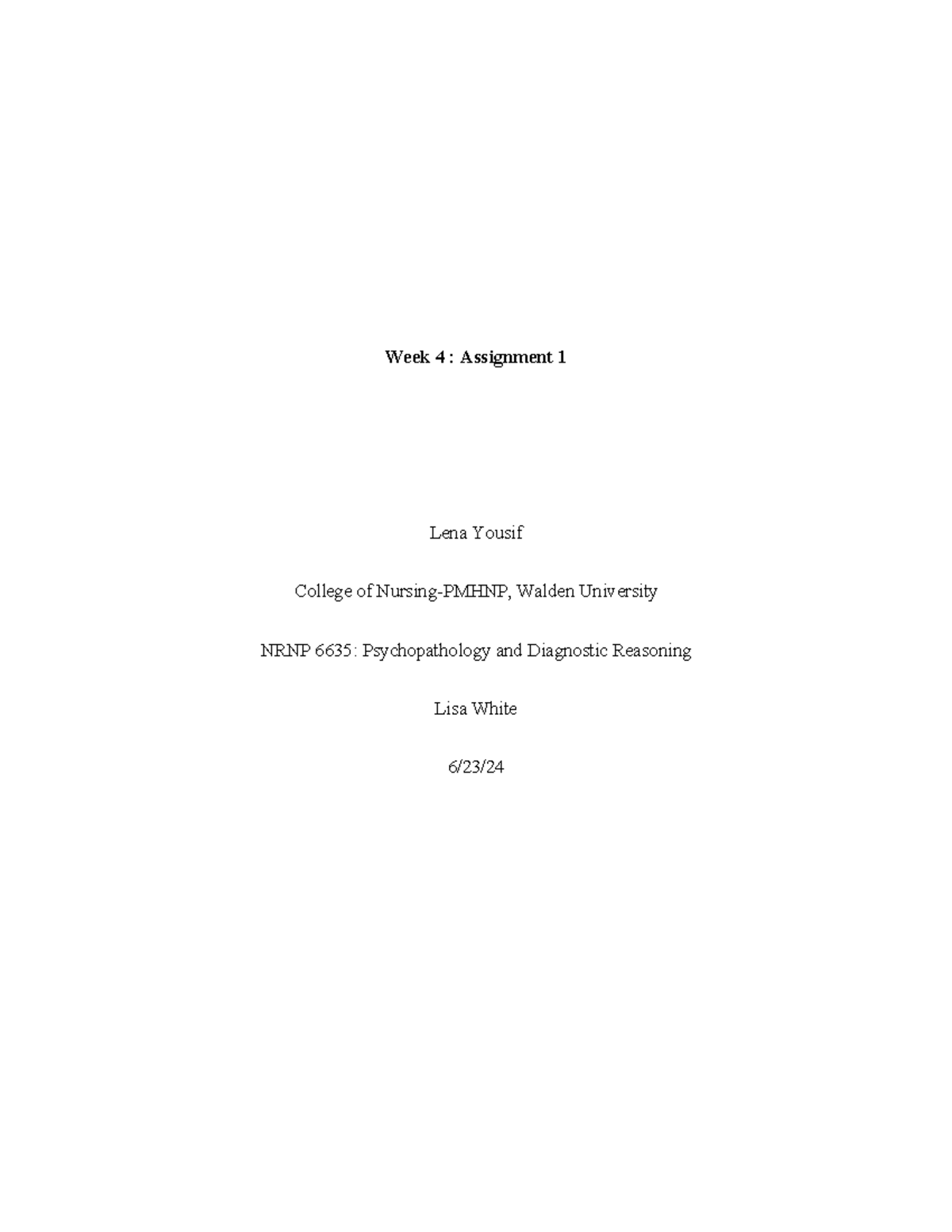 NRNP 6635 Week 4 Assignment: Psychopathological Evaluation of R. - Studocu
