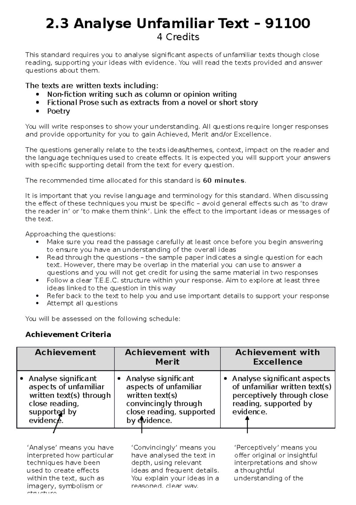 Explanation of 2.3 Analysis of Unfamiliar Texts - AN100 - London School ...