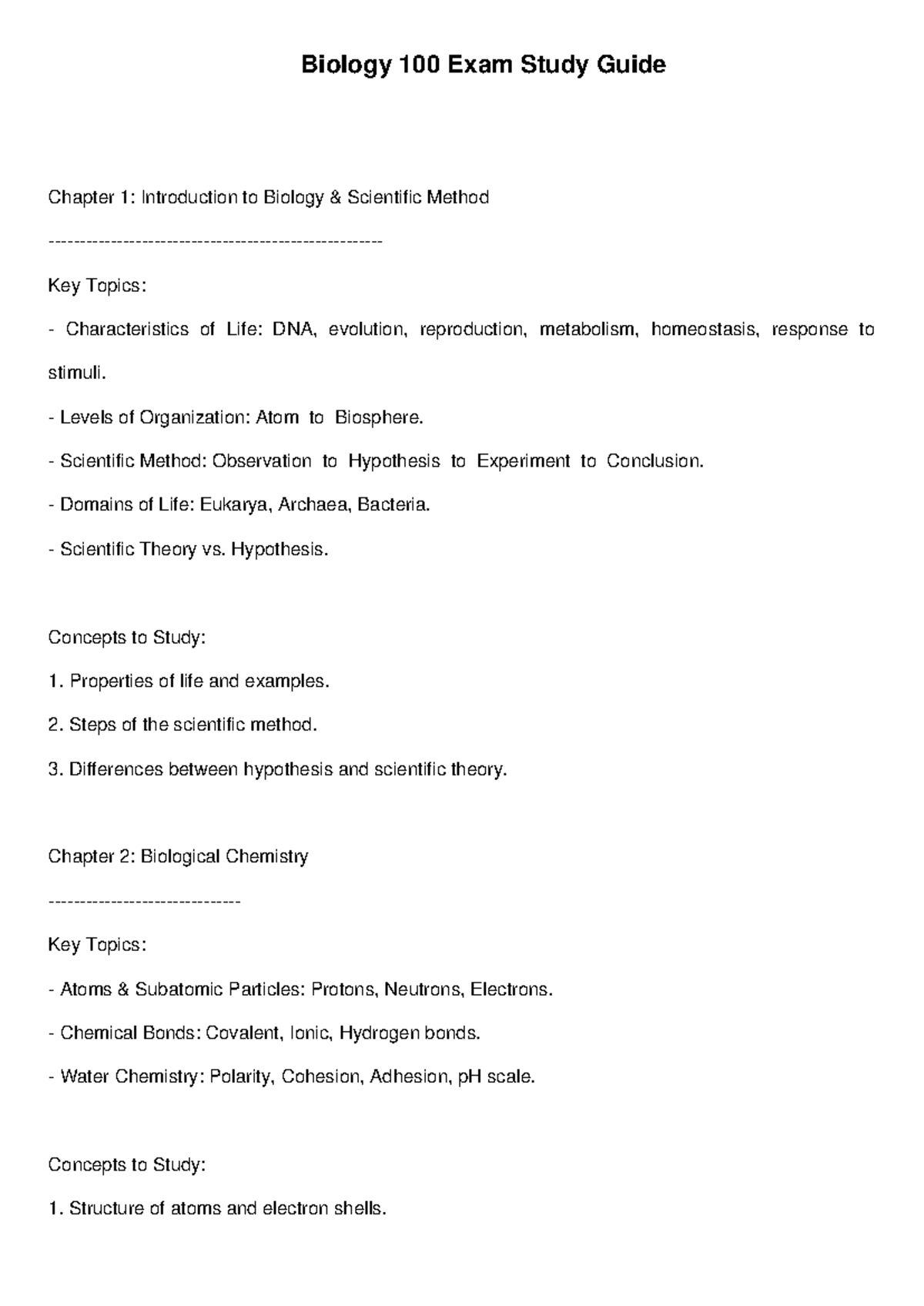 Biology 100 Final Exam Study Guide: Key Topics & Concepts Overview ...