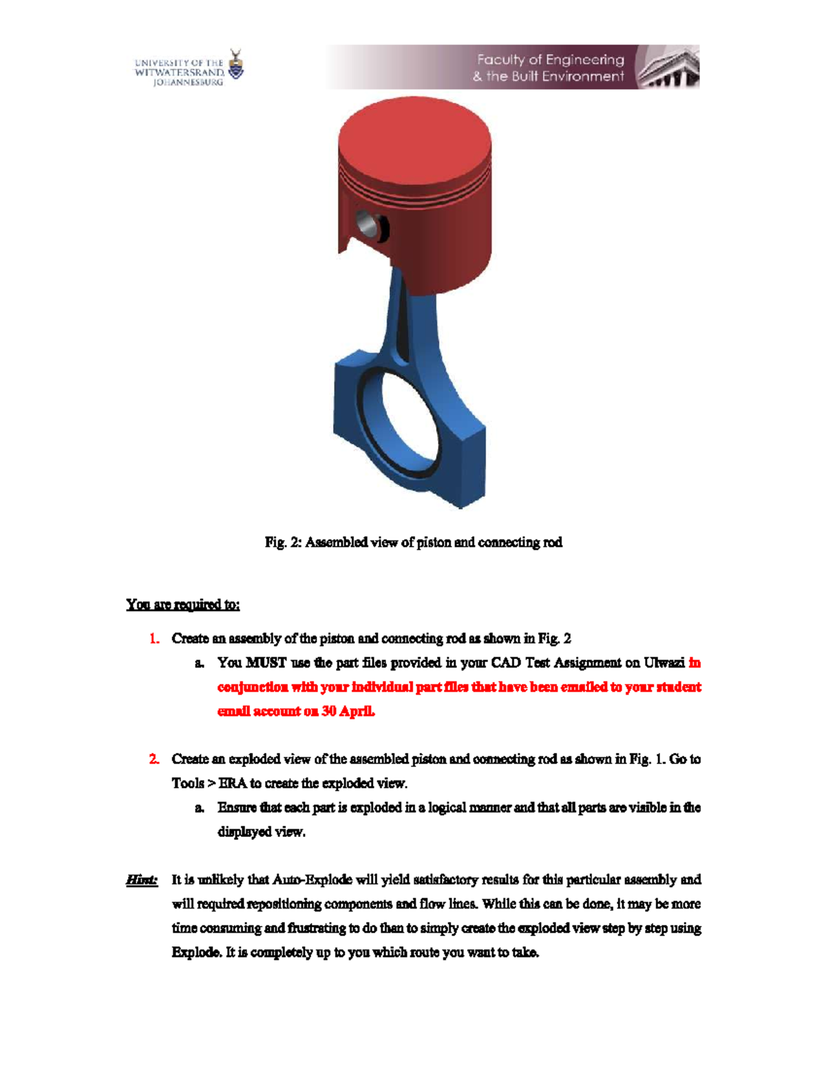 CAD Test Assignment: Piston and Connecting Rod Assembly - Studocu
