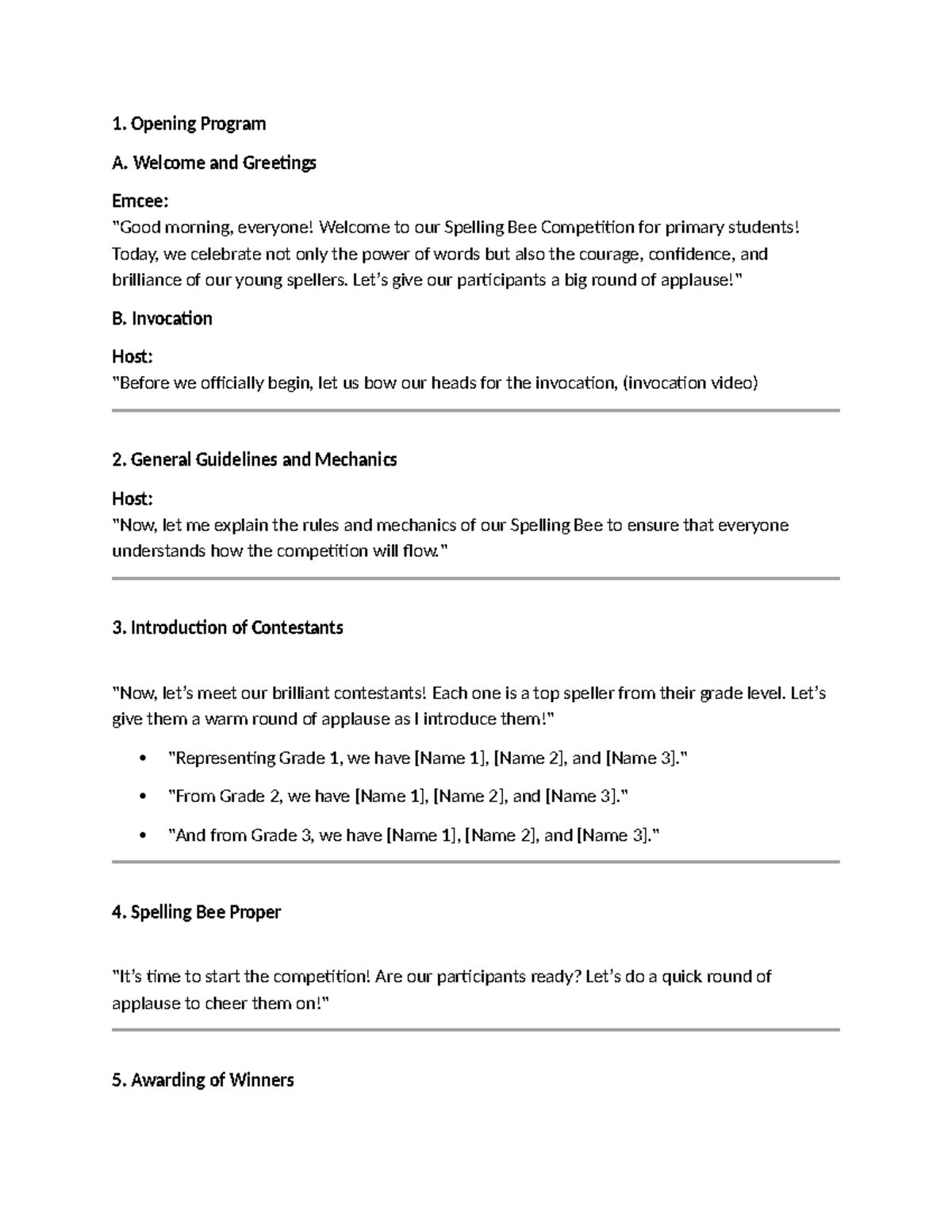 Spelling Bee Script for Primary Students: Guidelines & Program Details ...