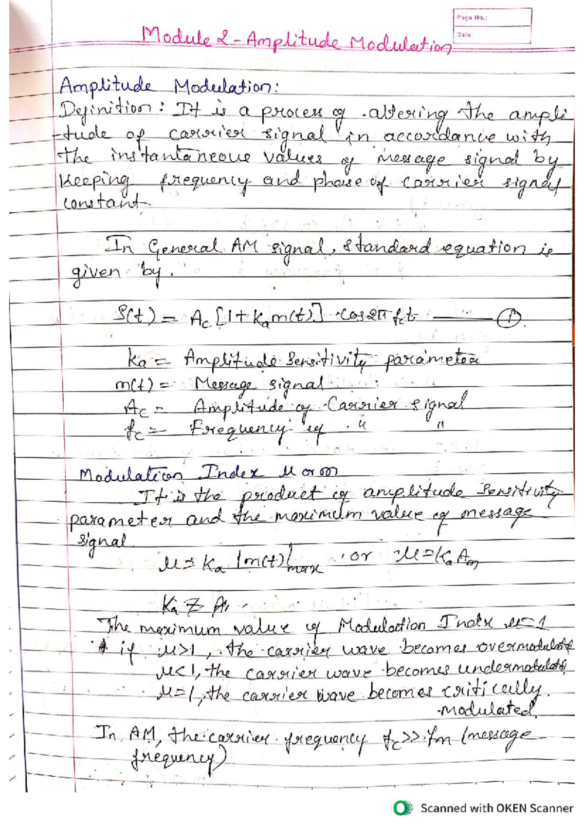 Module-2 Amplitude Modulation Notes: Key Concepts and Formulas - Studocu