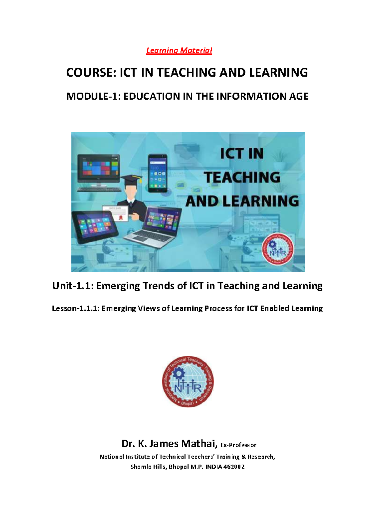 M1U1: Emerging Views of Learning Process for ICT in Education - Studocu