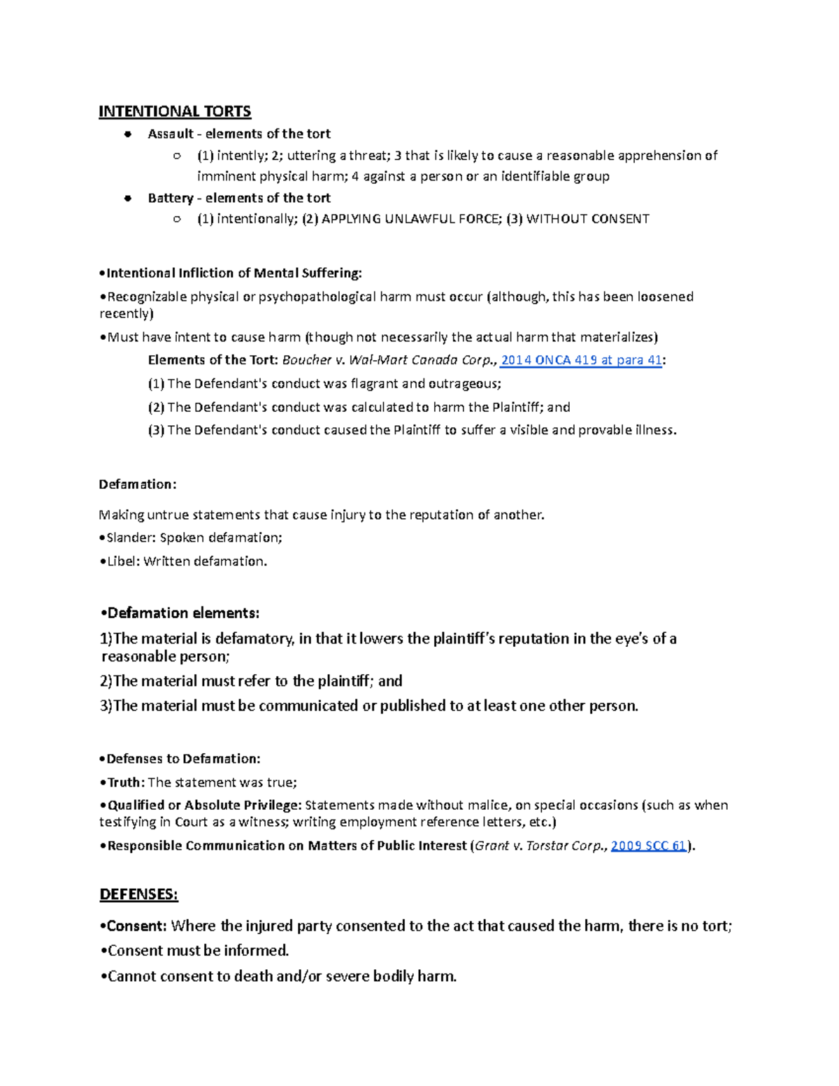 Law midterm - INTENTIONAL TORTS Assault - elements of the tort (1 ...