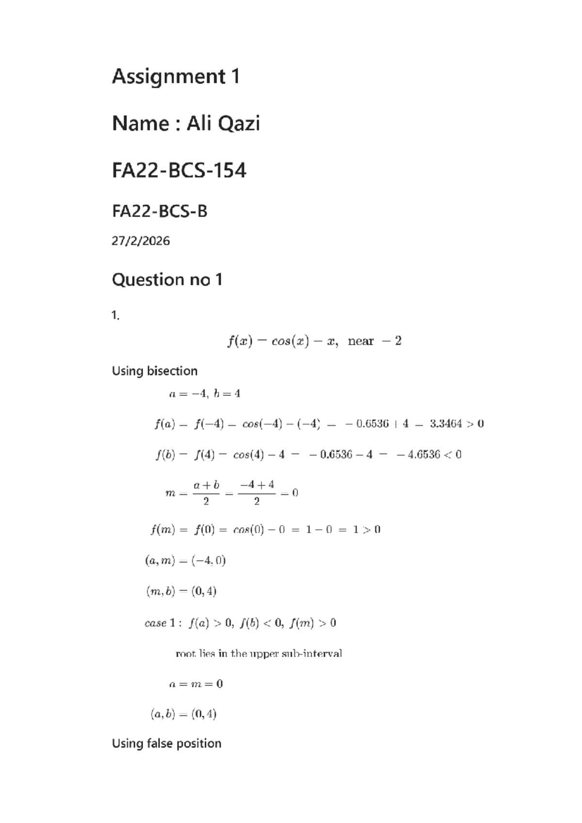 Numerical Computing Theory Assignment 1: Bisection & False Position ...