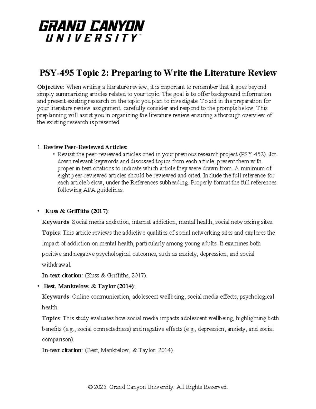 PSY 495 Literature Review Preparation: Key Insights & Strategies - Studocu