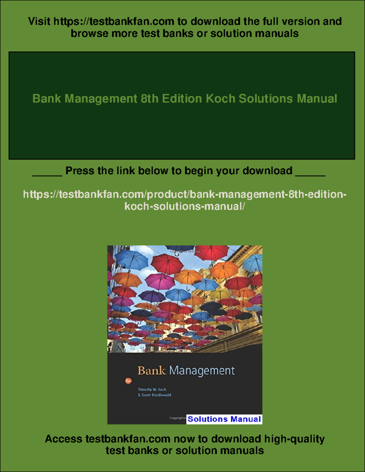 Bank Management 8th Edition Koch Solutions Manual Overview - Studocu