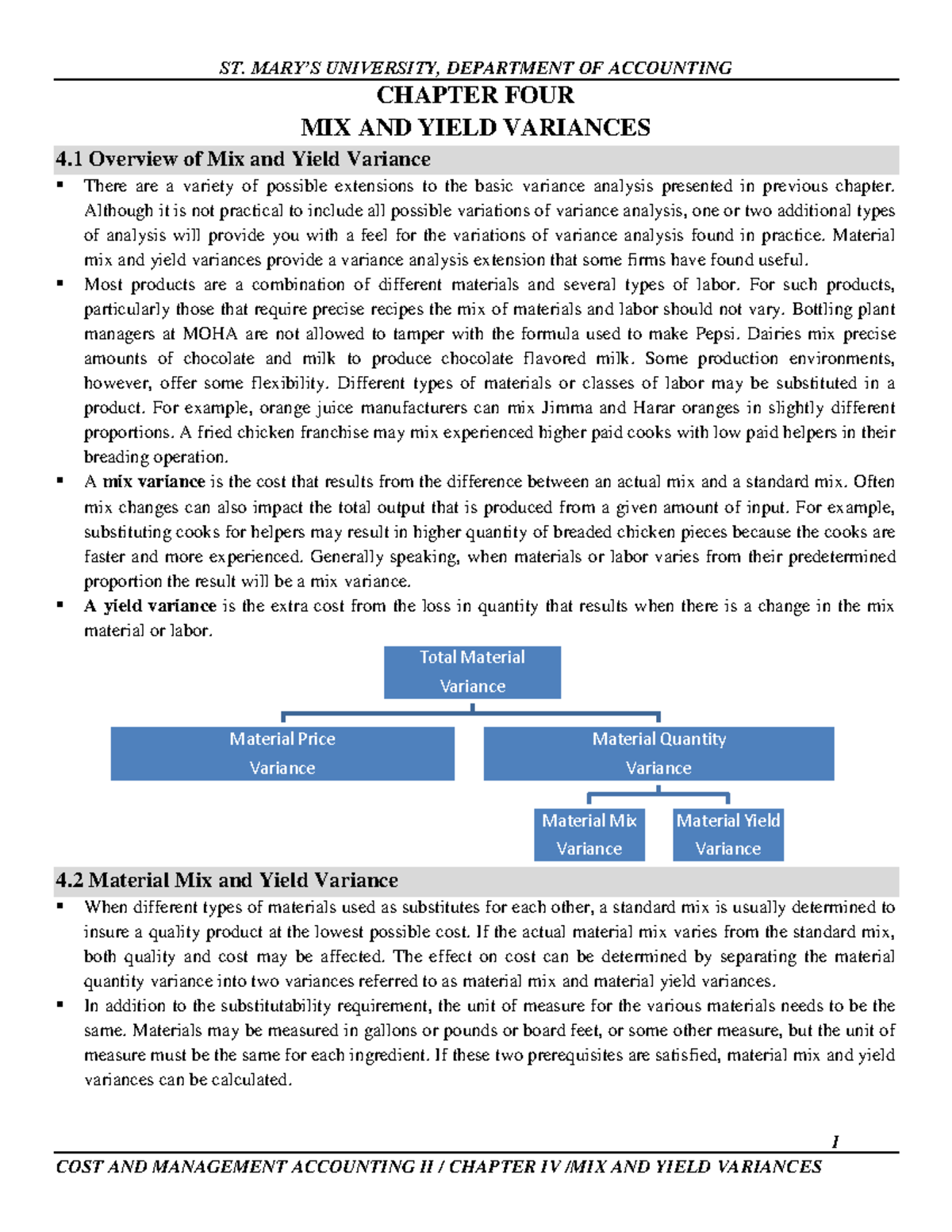 CH - 4 Mix and Yield Variance Analysis Final Exam Notes - Studocu