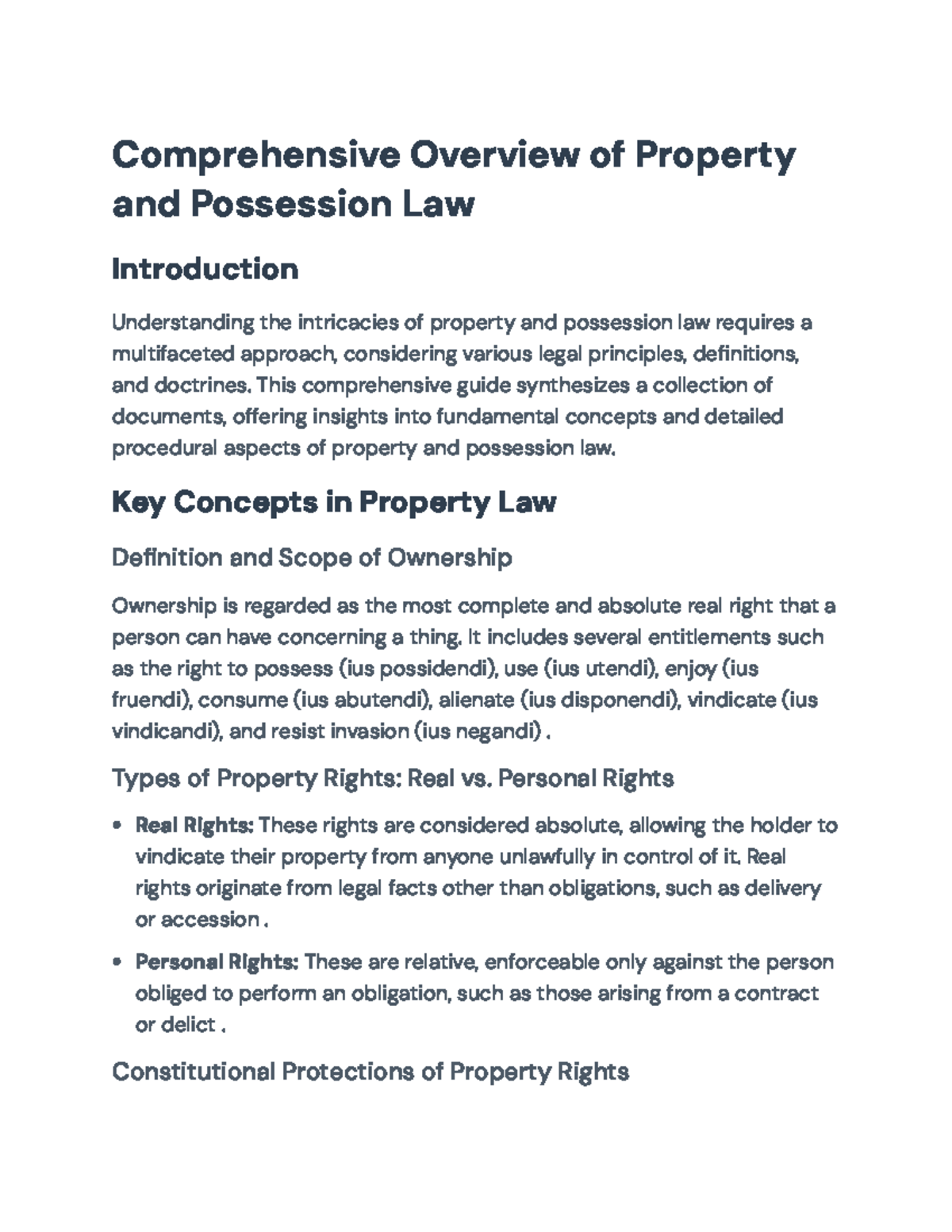 Comprehensive Overview of Property and Possession Law (LAW101 ...