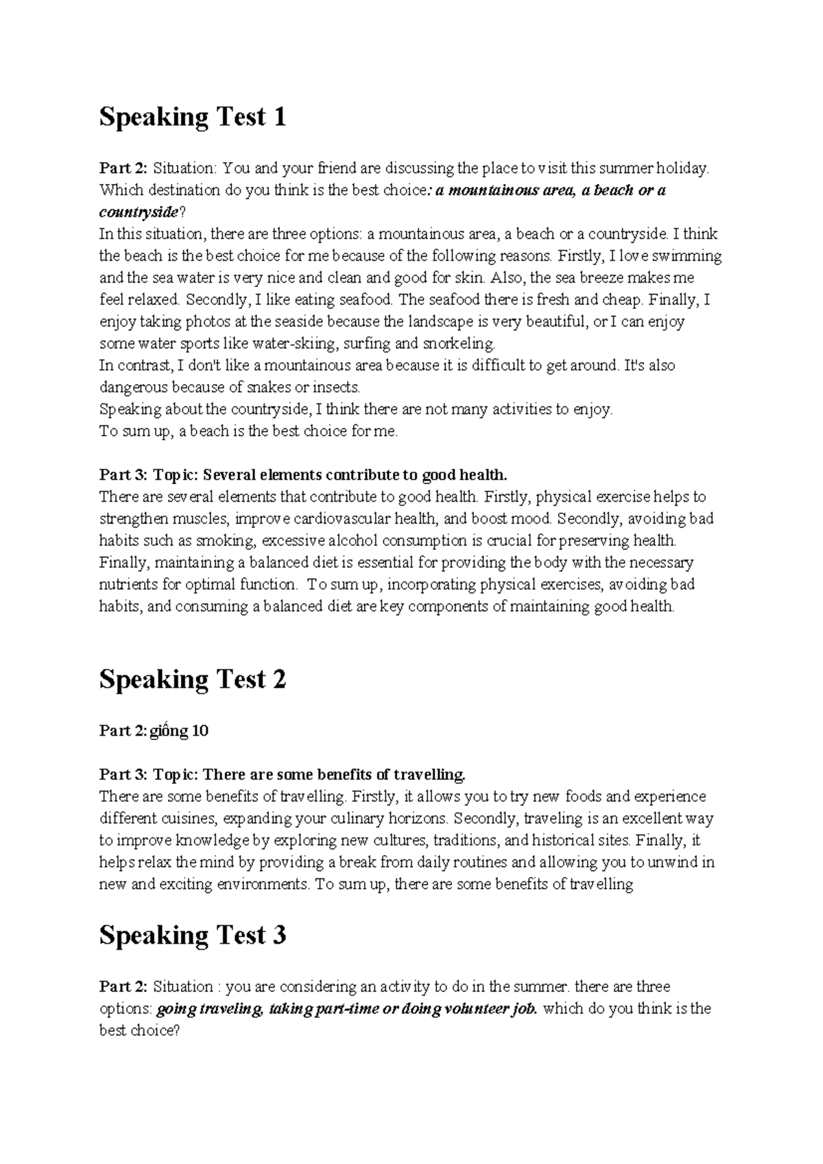 Speaking Test 1-10: Best Choices in Conversations and Health Topics ...