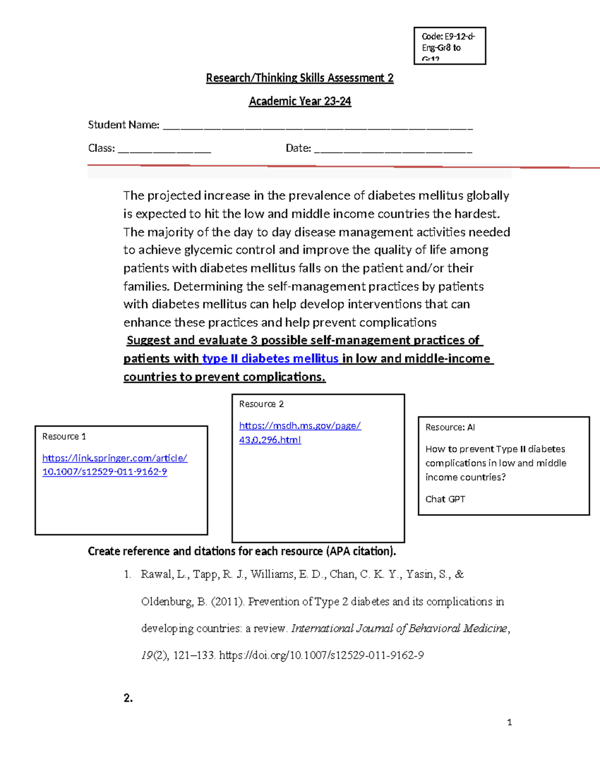 ATL research thinking G10 Bio assesment 2 - Research/Thinking Skills ...