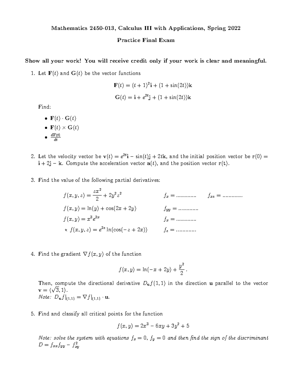 Mathematics Calculus (MATH 202) Spring 2022 Practice Final Exam - Studocu